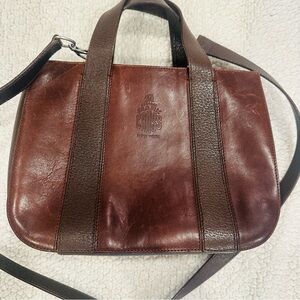 Vintage Mark Cross Chocolate Brown Leather Shoulder Mini Tote Handbag